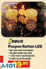 ORBUS PONPON RATTAN LED 10 ADET ORBUS PONPON RATTAN LED 10 ADET